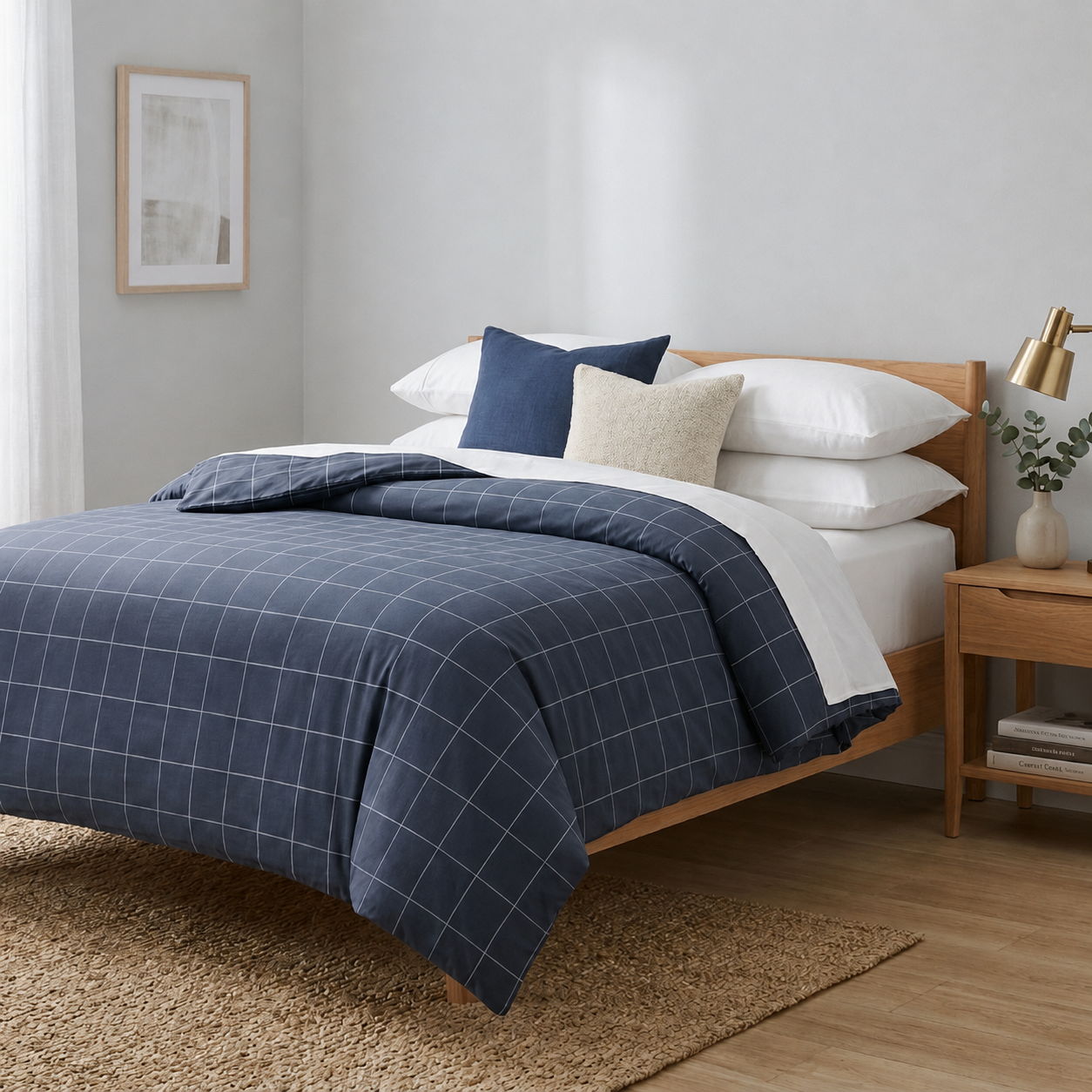 Premium Navy Grid Duvet Cover Set – Soft, Breathable & Modern Bedroom Bedding