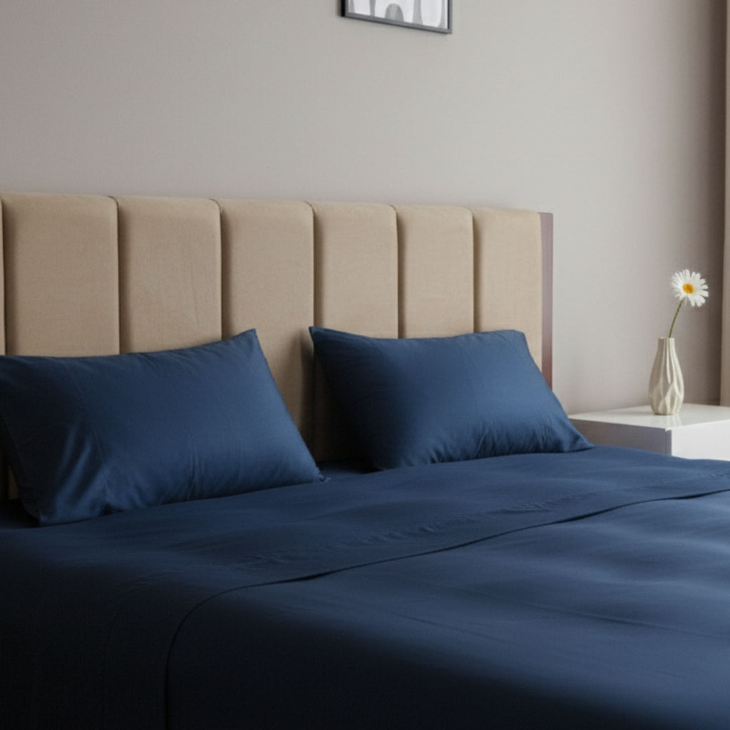 Blue Cotton Satin Bedsheet