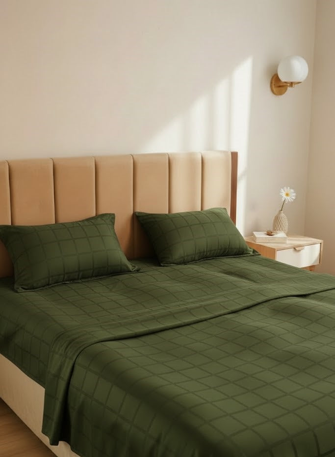 Green Cotton Satin Duvet Cover (Set)