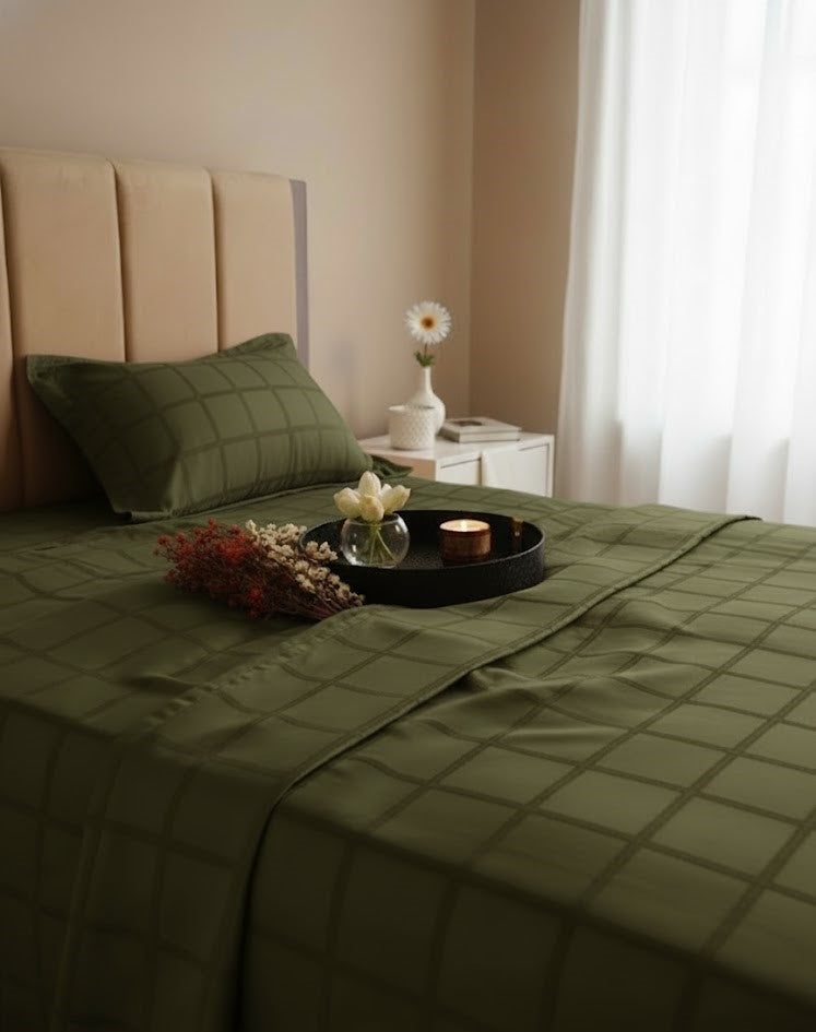Green Cotton Satin Duvet Cover (Set)