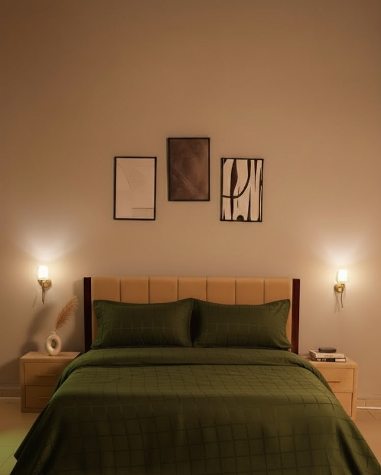 Green Cotton Satin Duvet Cover (Set)