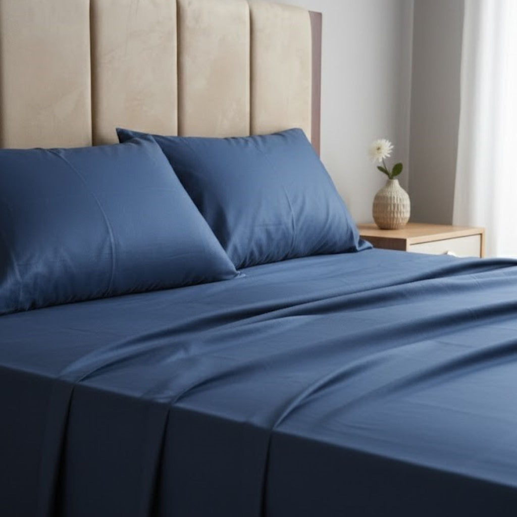 Blue Cotton Satin Bedsheet