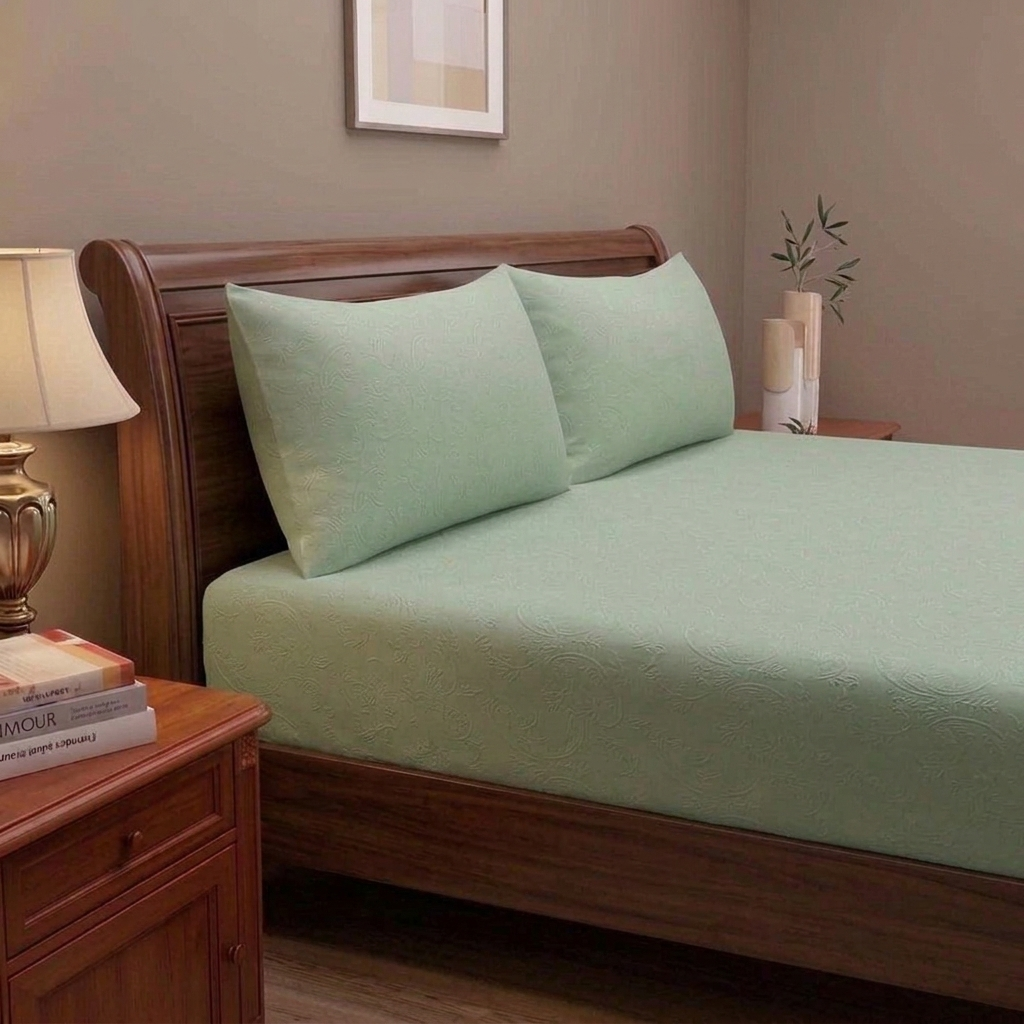 Fitted green bedsheet self print 3pcs