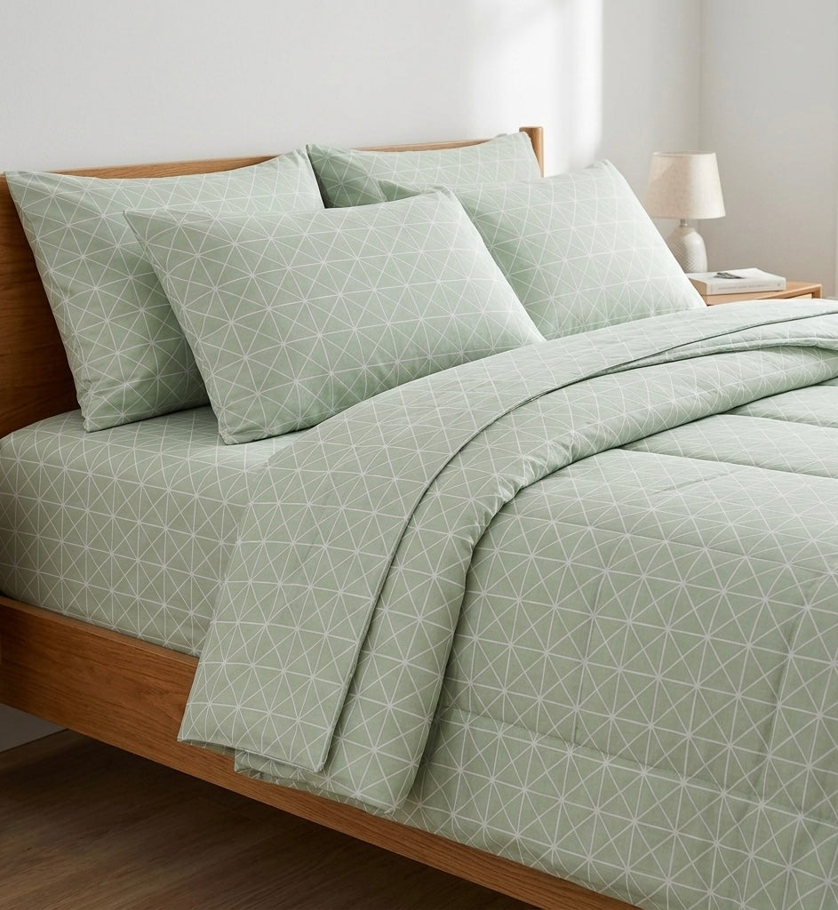 Cotton Green matrix 3 Pcs Printed Stitched Bedsheet Set