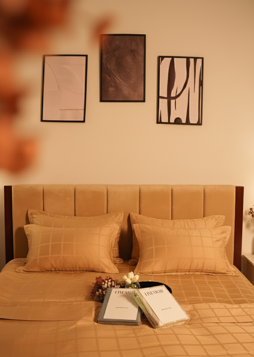 Golden Cotton Satin Bedsheet Set