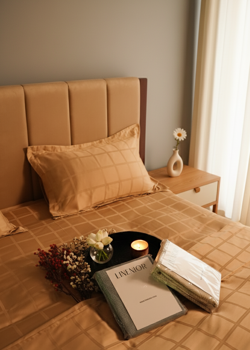 Golden Cotton Satin Duvet Cover Set