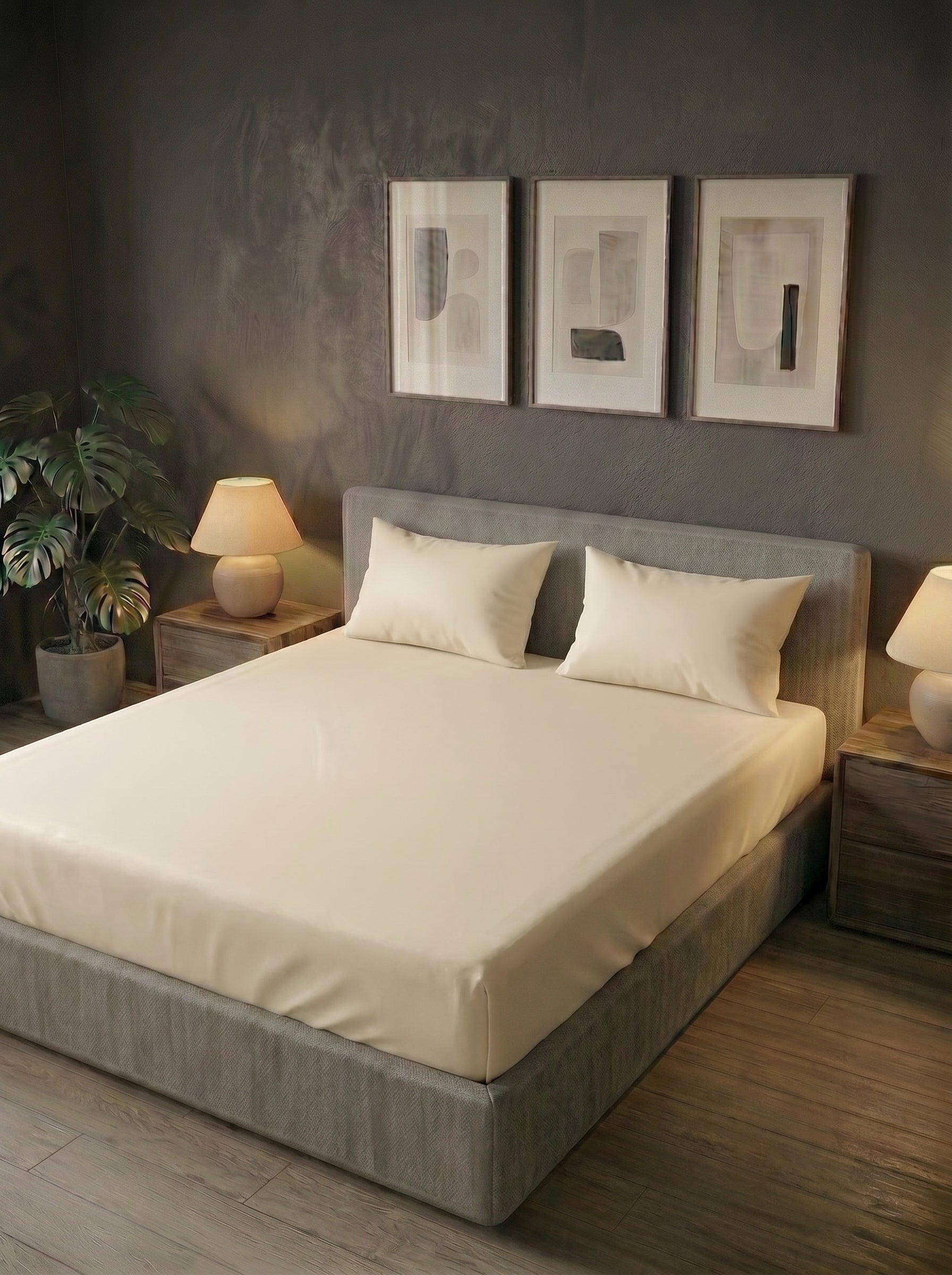 Beige Cotton Sateen Bedsheet 400 tc - top view
