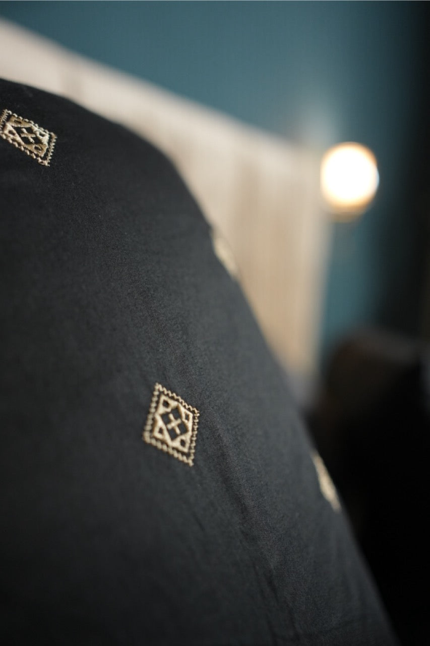 Black Embroidered Cotton Satin 6 piece Set