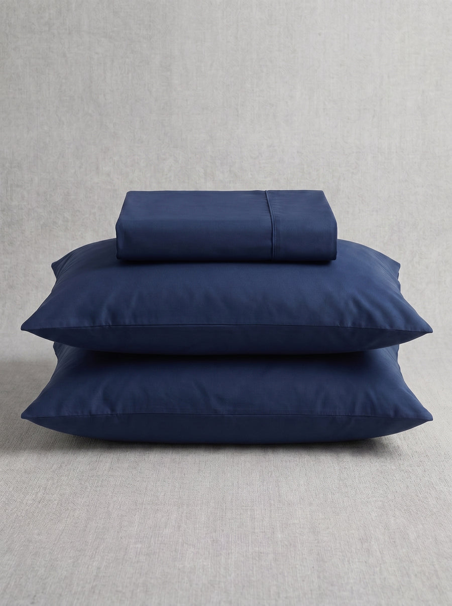 Blue Cotton Sateen Bed Sheet Set