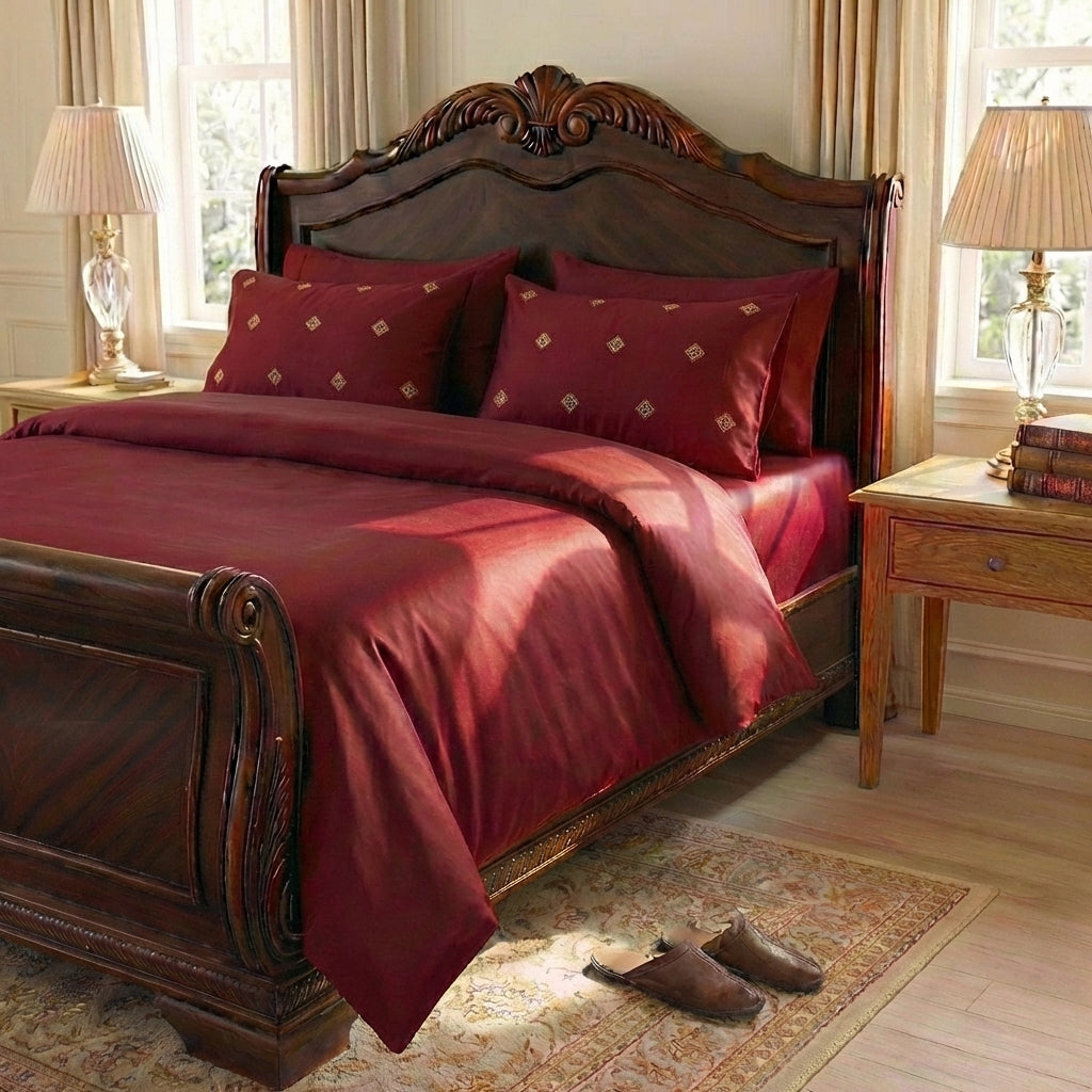 Red Embroidered Cotton Satin 6 piece Set