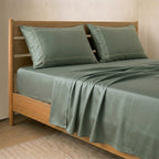 Olive Whisper Cotton Satin Line Pillows Bedsheet