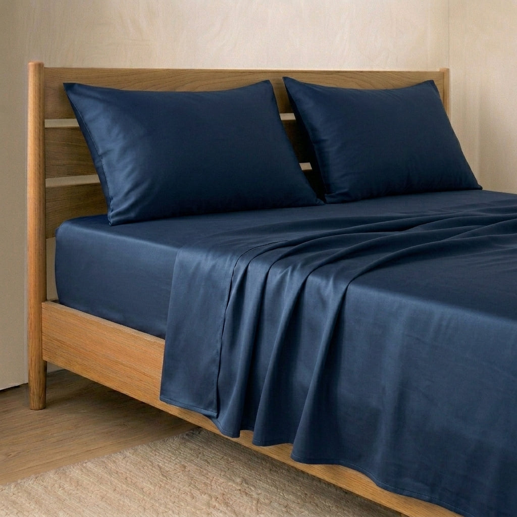 Blue Cotton Satin Bedsheet