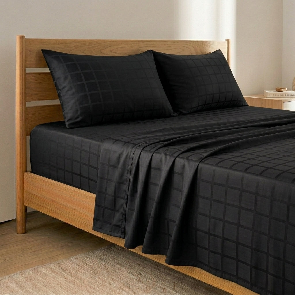 Black Cotton Satin Bedsheet (set)
