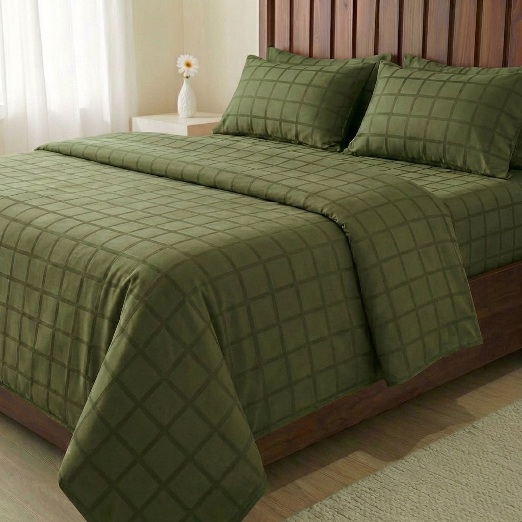 Green Cotton Satin Duvet Cover (Set)