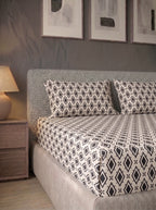 Soft Cotton Diamond in black 3 Pcs Printed Bedsheet Set - left view