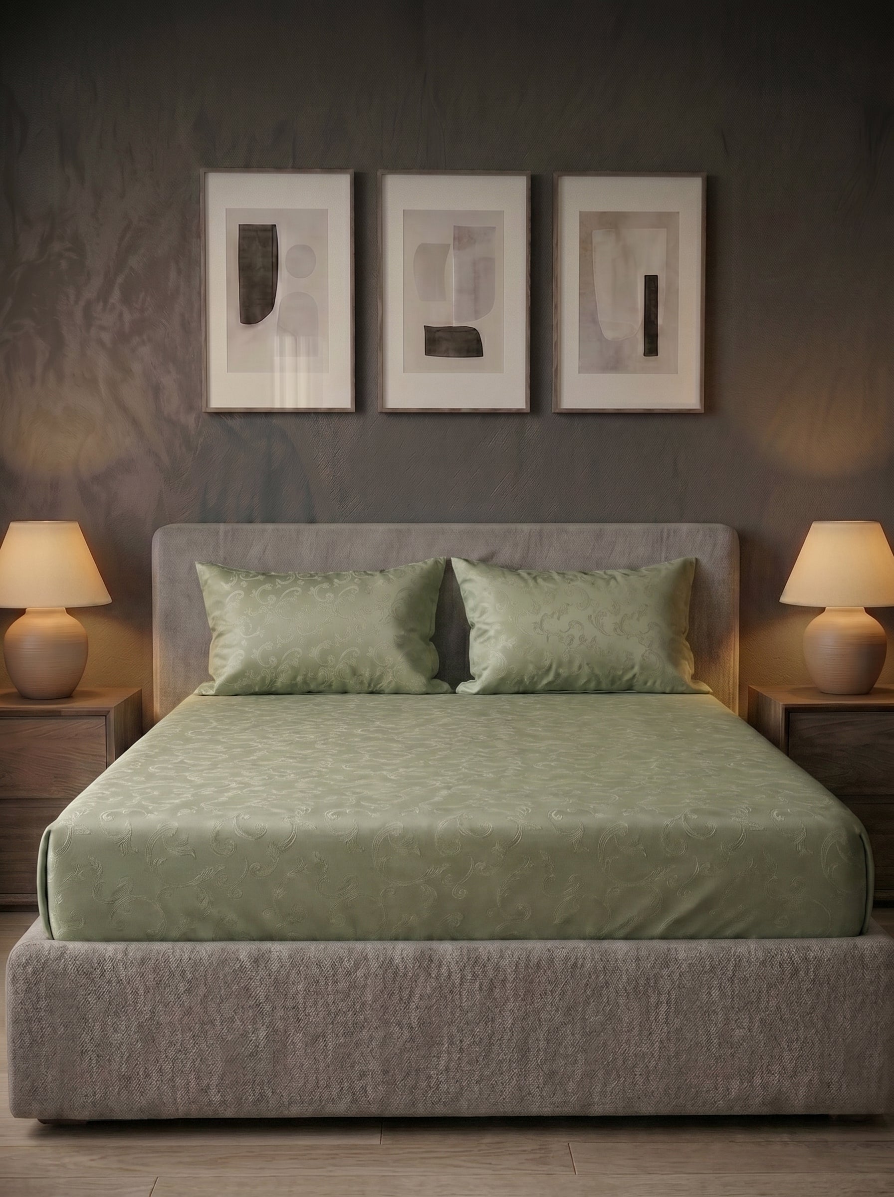 Fitted green bedsheet self print 3pcs - image 2