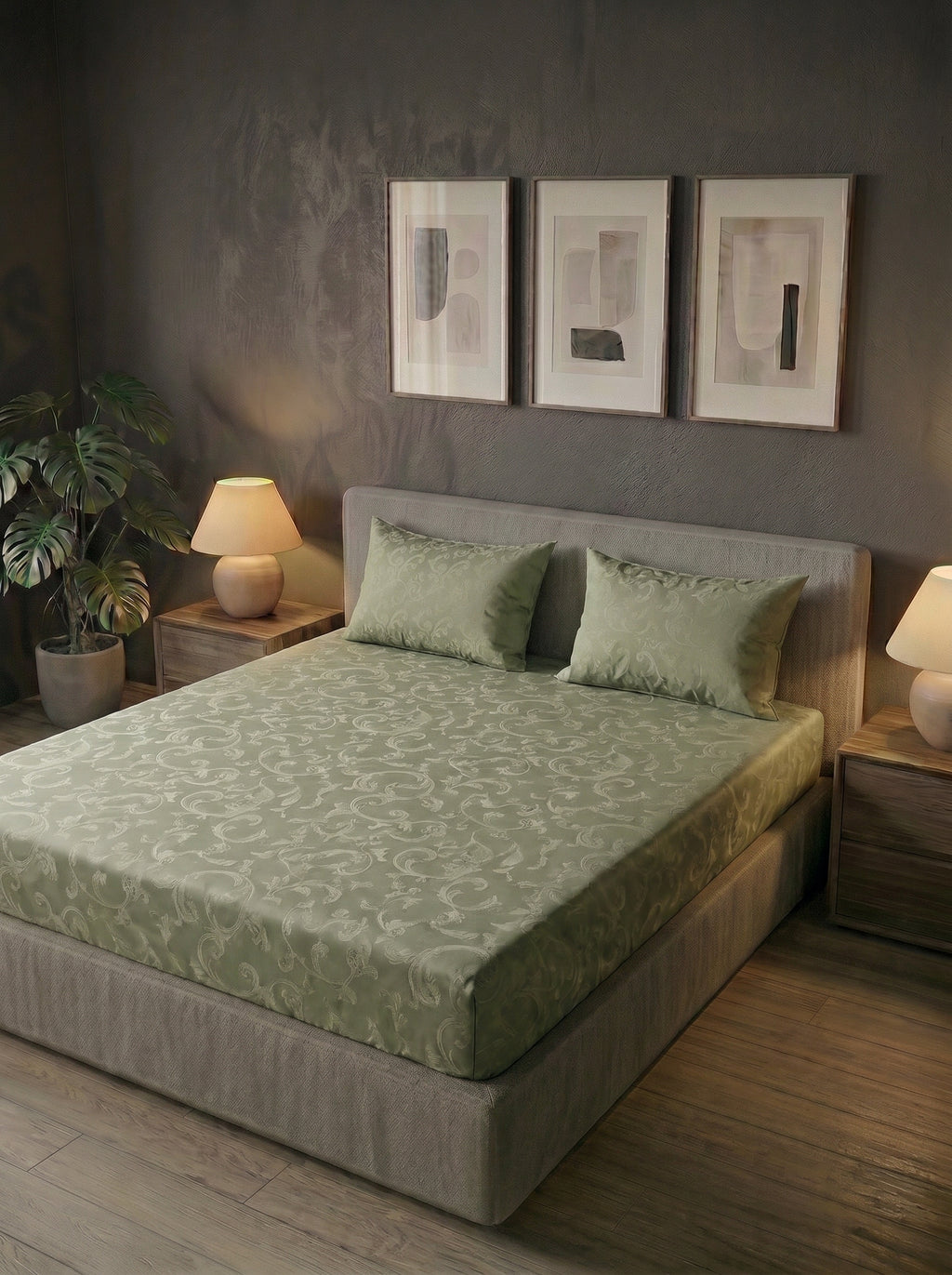 Fitted green bedsheet self print 3pcs - image 4