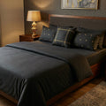 Black Embroidered Cotton Satin 6 piece Set