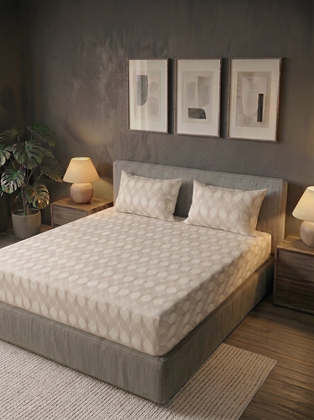 Geometric Cotton BedSheet 3pcs - top view