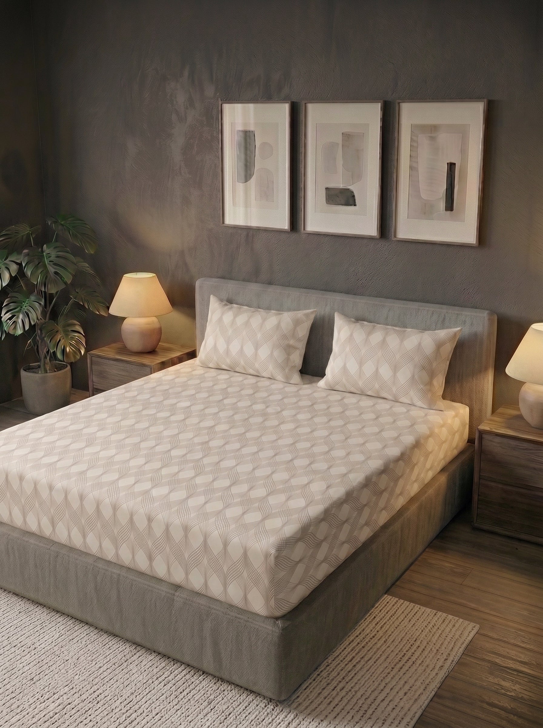 Geometric Cotton BedSheet 3pcs - top view