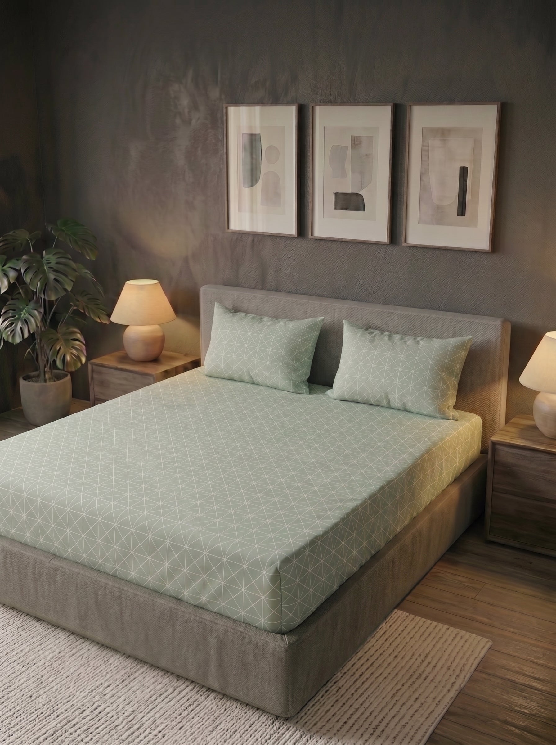 Cotton Green matrix 3 Pcs Printed Stitched Bedsheet Set - top view