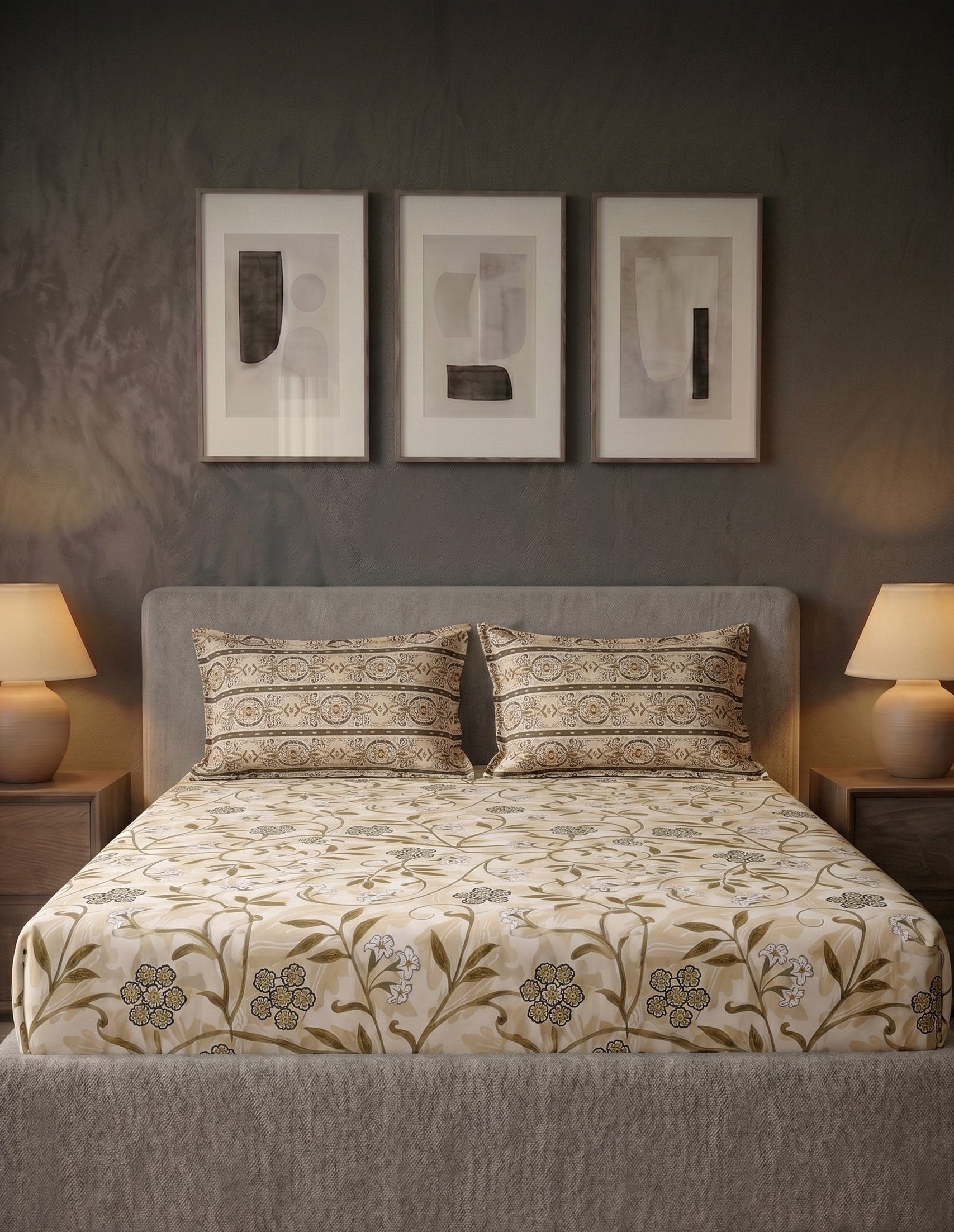 Heritage Vine Printed Cotton King Bed Sheet Set - image 2
