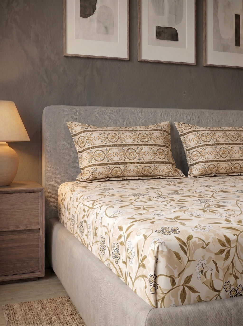 Heritage Vine Printed Cotton King Bed Sheet Set - image 3
