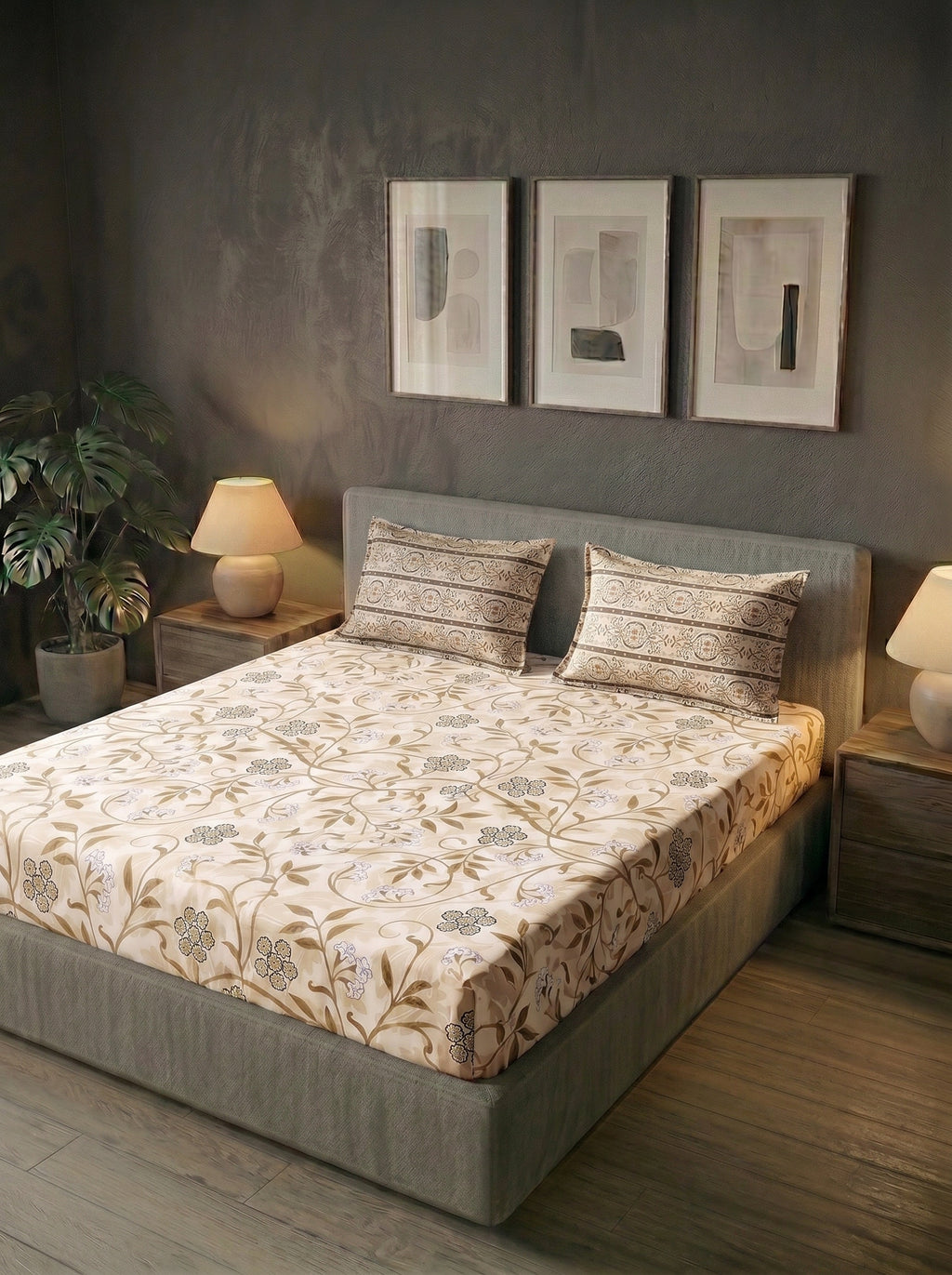 Heritage Vine Printed Cotton King Bed Sheet Set - image 5
