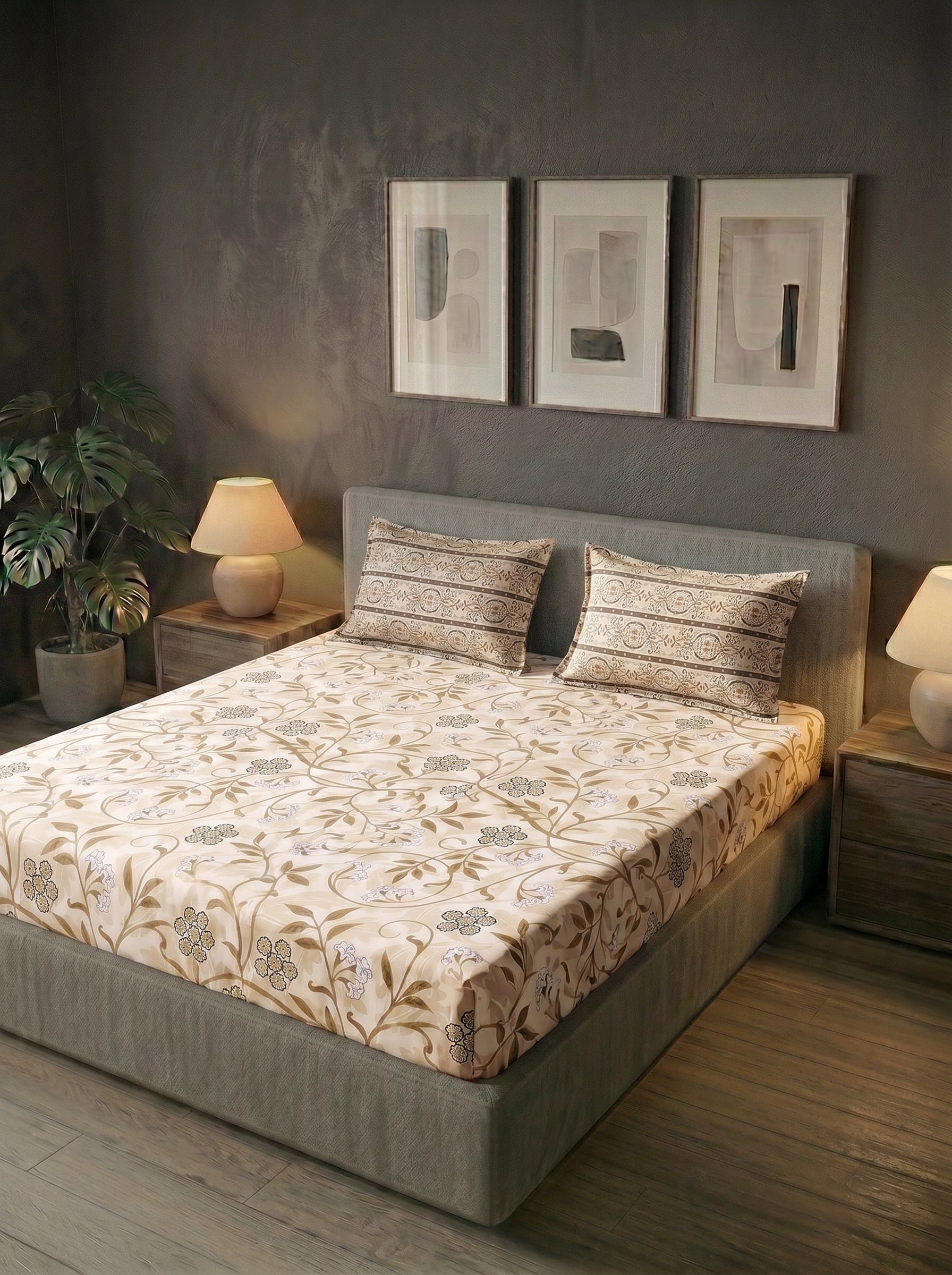 Heritage Vine Printed Cotton King Bed Sheet Set - image 5