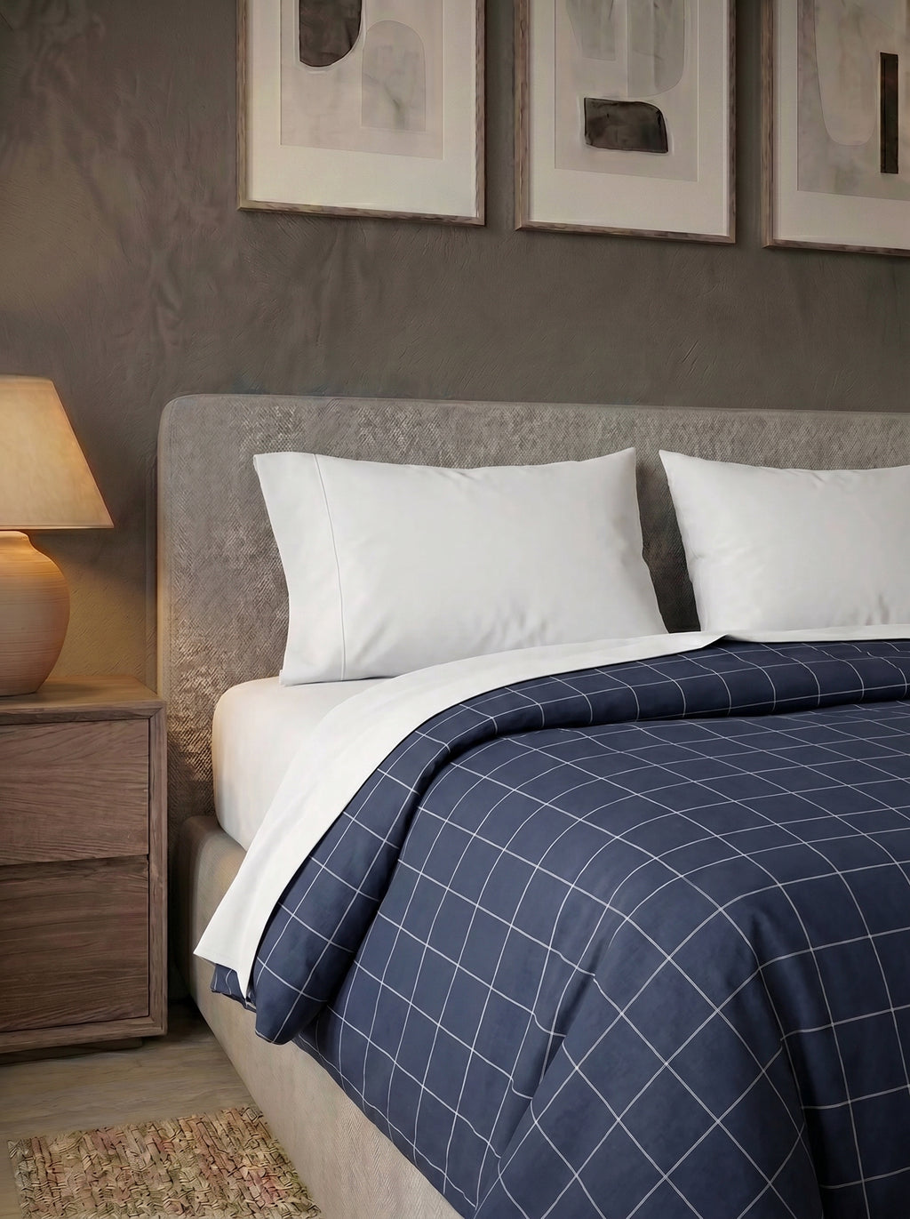 Micro Navy Grid Duvet Cover - image 3