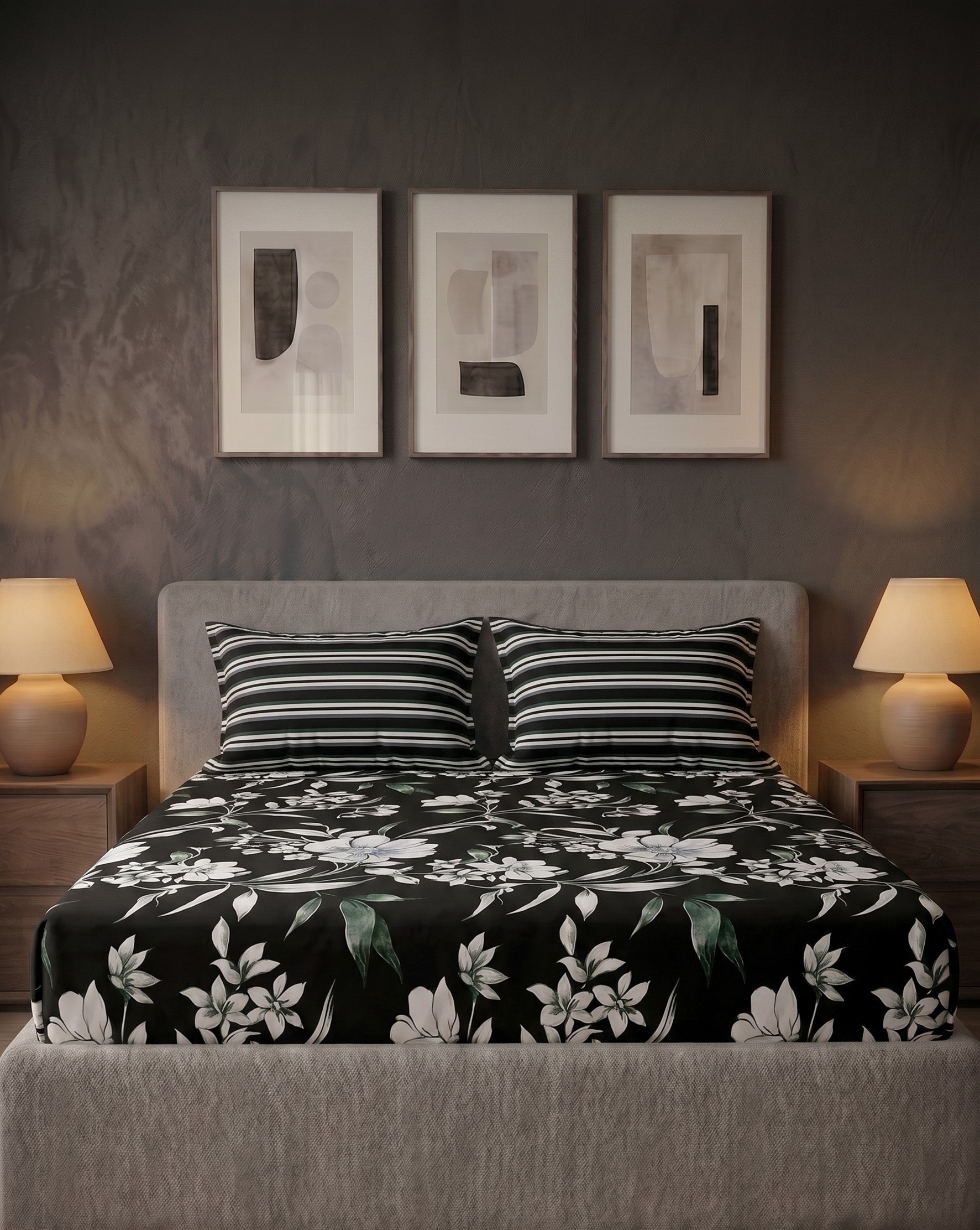 Noir Bloom Printed Cotton King Bed Sheet Set - image 2