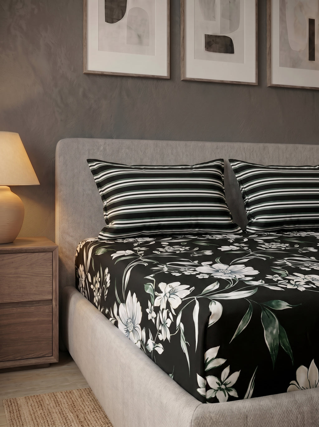 Noir Bloom Printed Cotton King Bed Sheet Set - image 3