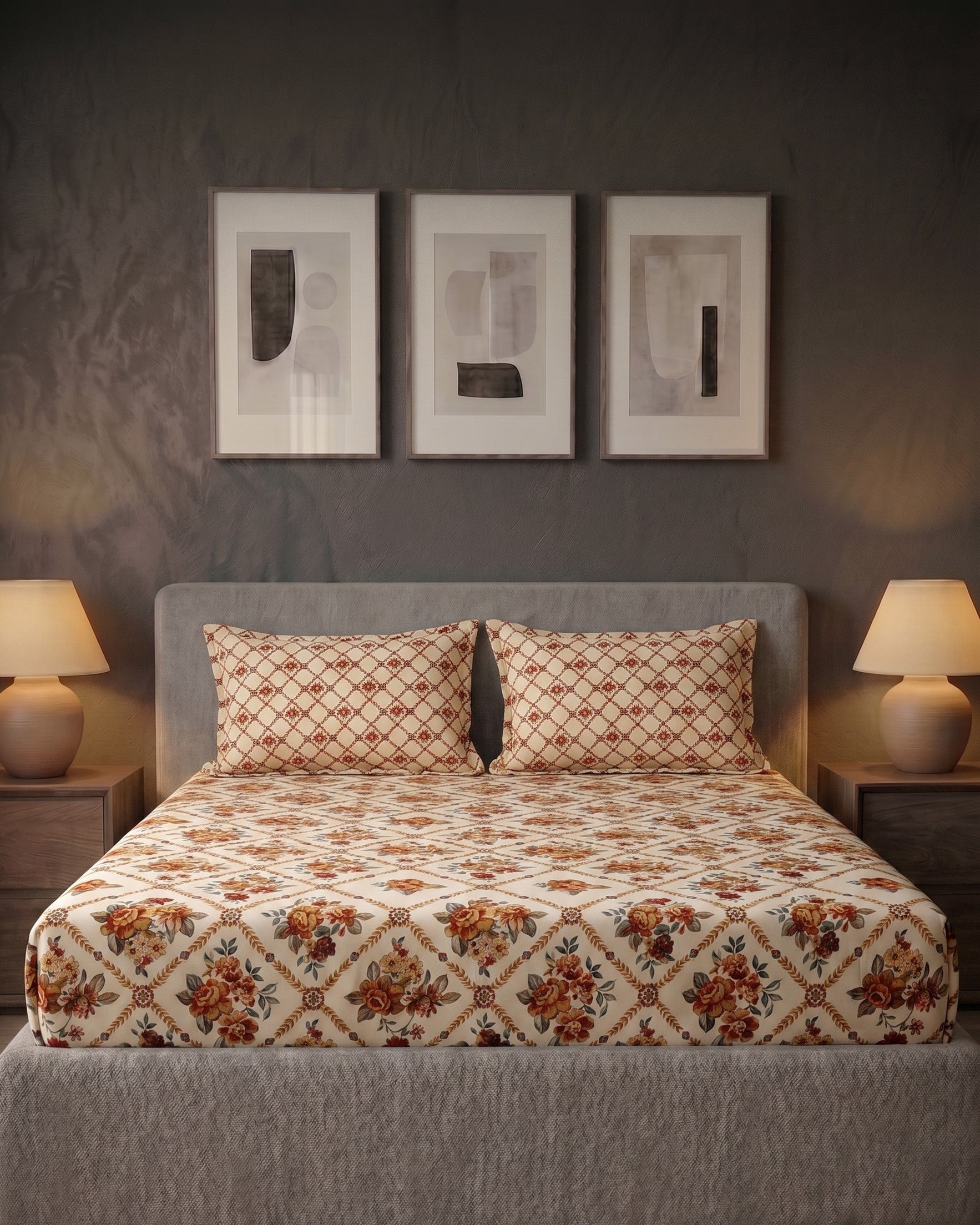 Provence Trellis Printed Cotton King Bed Sheet Set - image 2