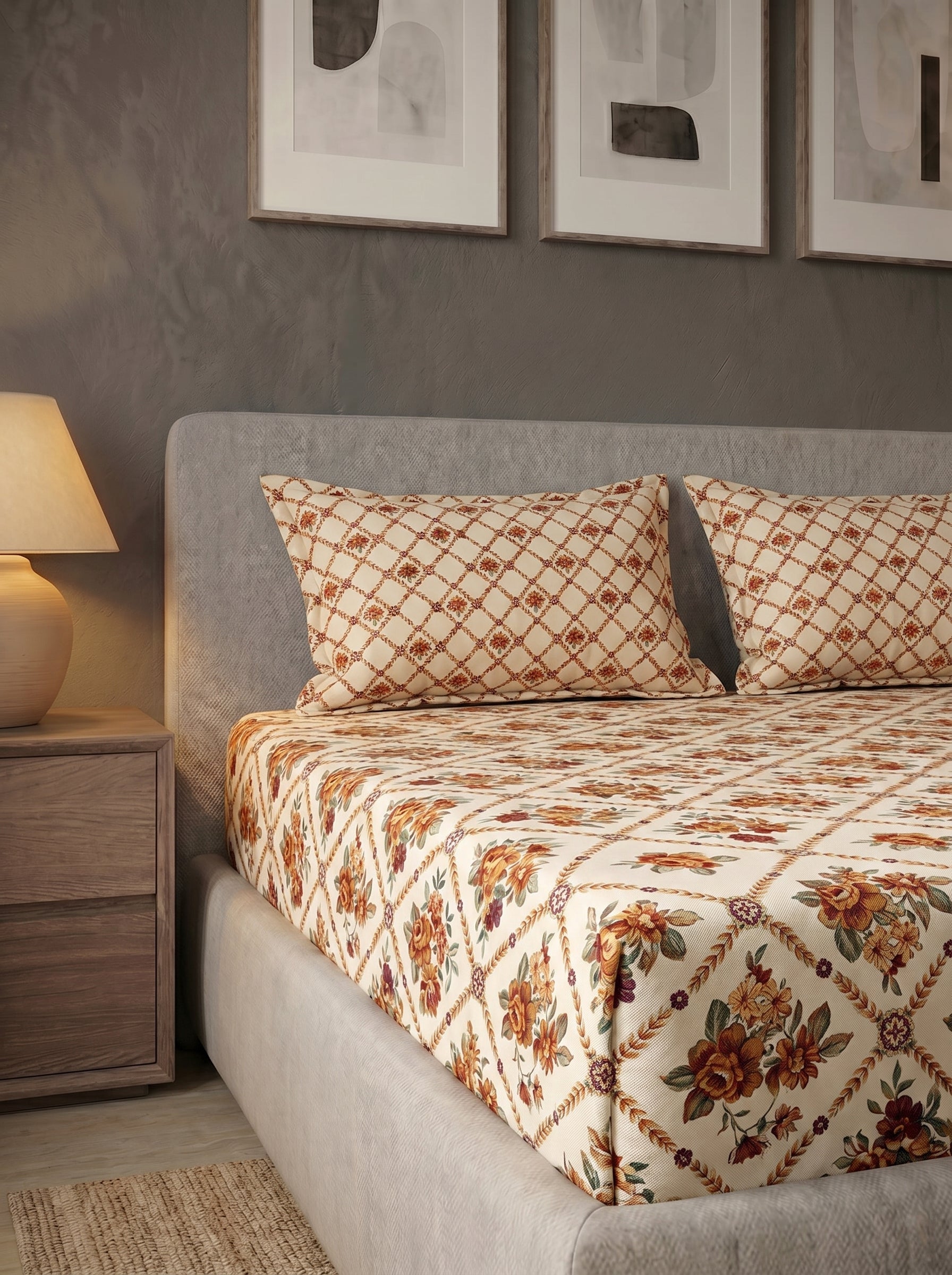 Provence Trellis Printed Cotton King Bed Sheet Set - image 3