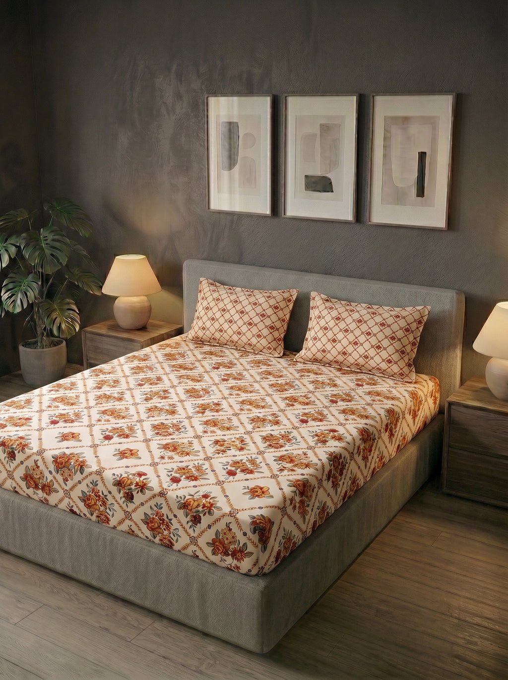 Provence Trellis Printed Cotton King Bed Sheet Set - image 5