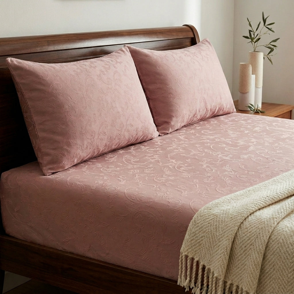 Fitted pink bedsheet self print 3 pcs