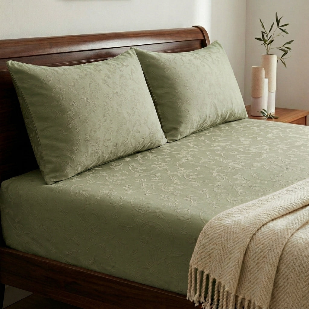 Fitted green bedsheet self print 3pcs