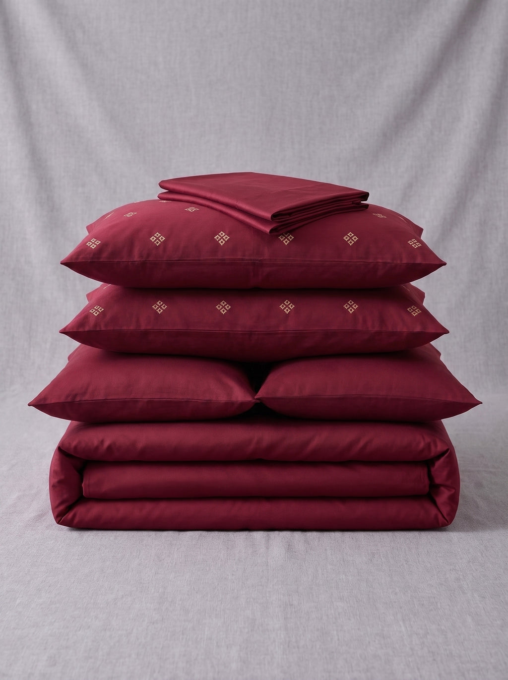 Red Embroidered Cotton Sateen 6 piece Set