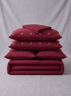 Red Embroidered Cotton Sateen 6 piece Set