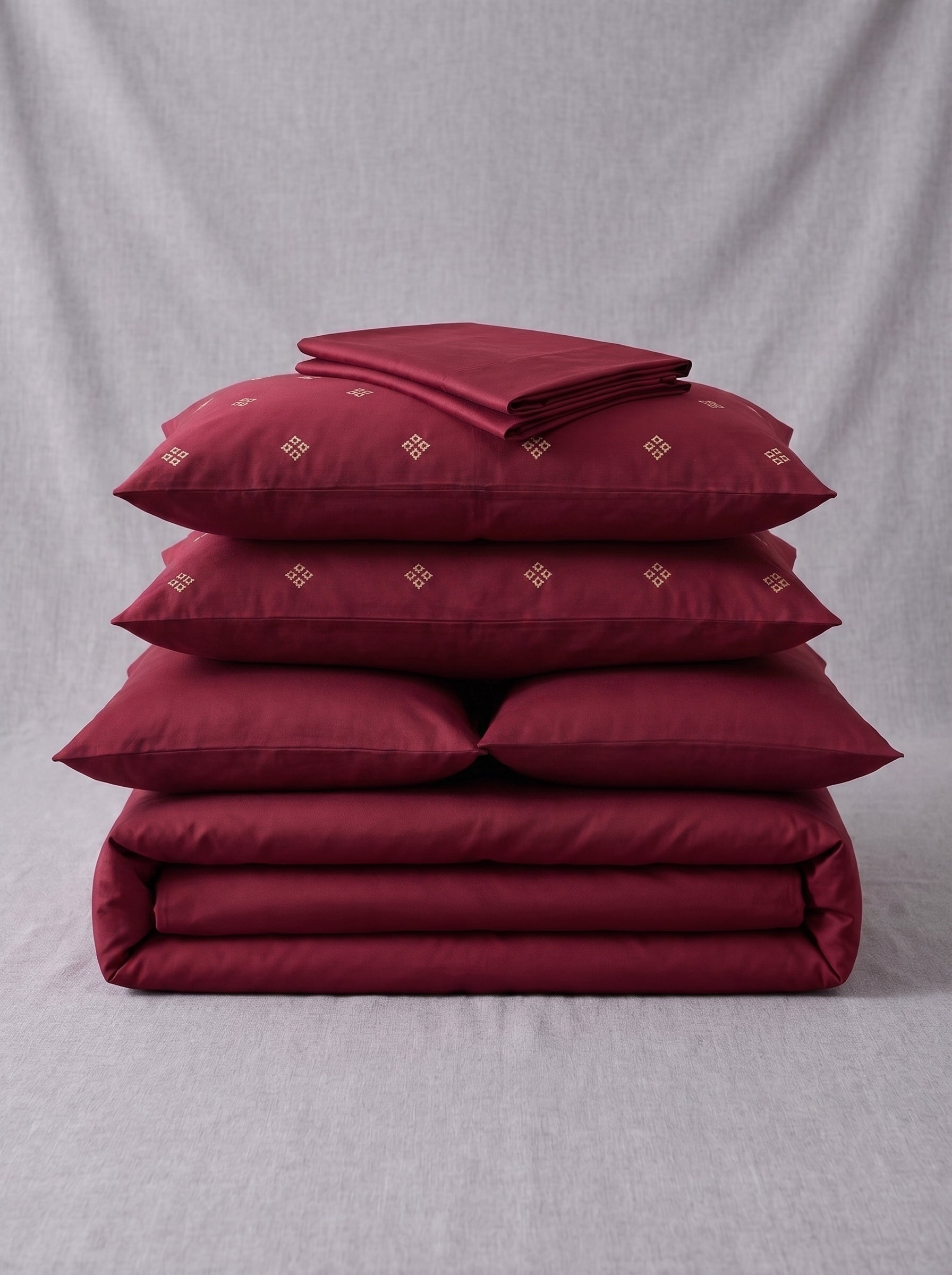 Red Embroidered Cotton Sateen 6 piece Set