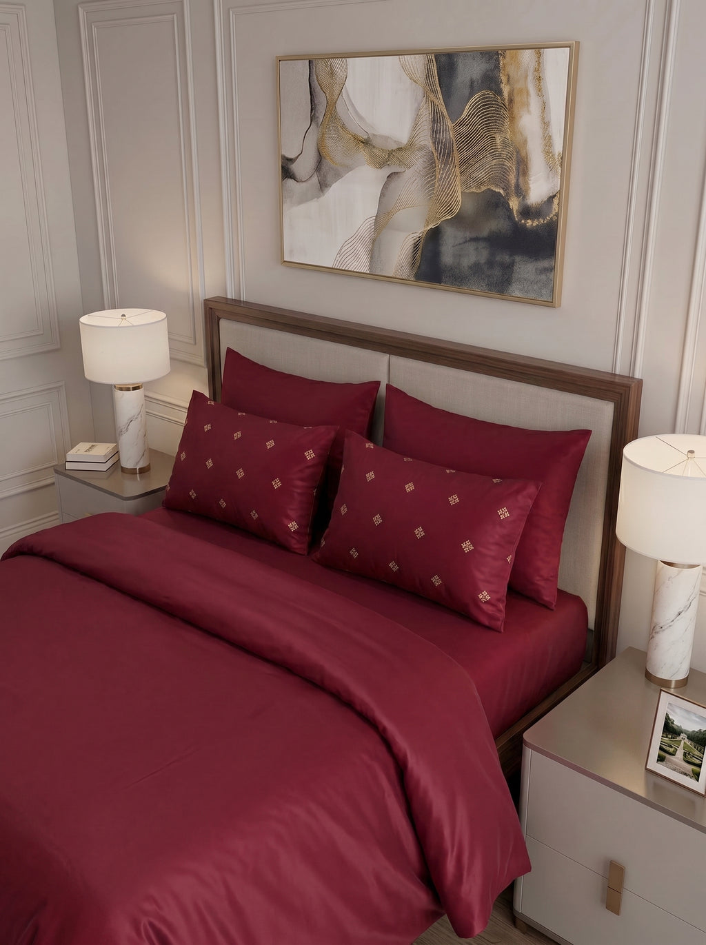 Red Embroidered Cotton Sateen 6 piece Set - image 3