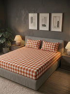 Rust Buffalo Check Cotton BedSheet Cotton BedSheet 3pcs - top view