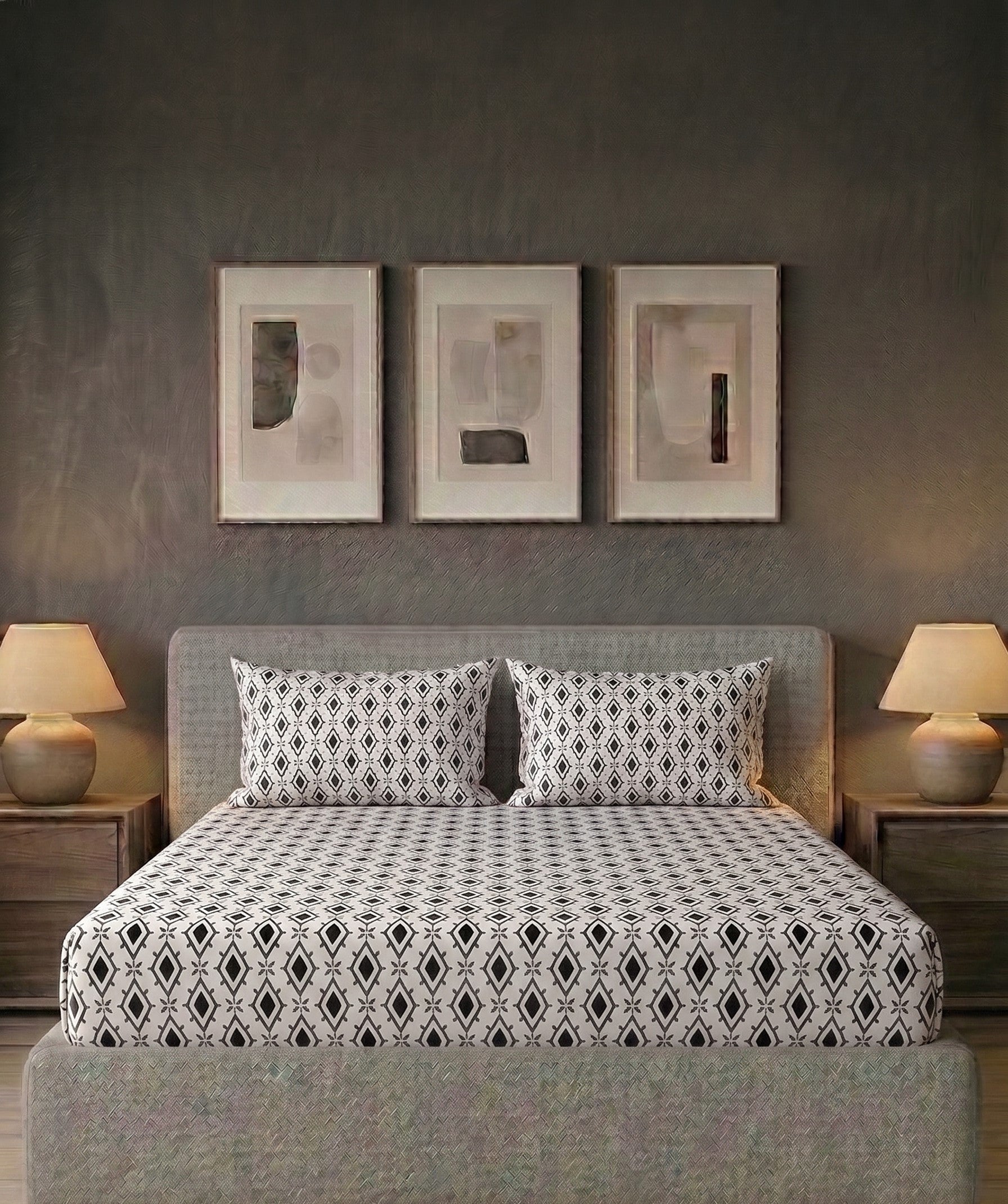 Soft Cotton Diamond in black 3 Pcs Printed Bedsheet Set - image 2