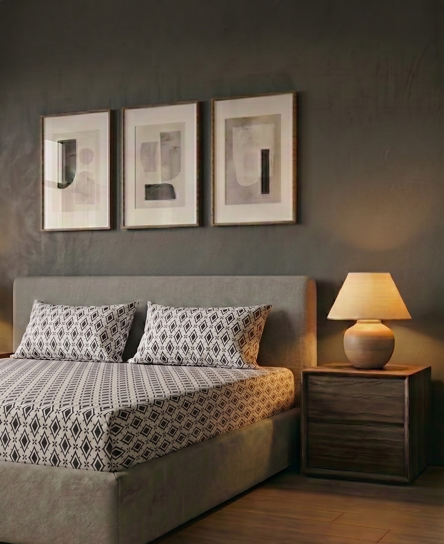Soft Cotton Diamond in black 3 Pcs Printed Bedsheet Set - image 3