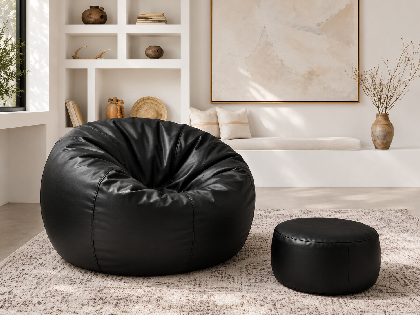XL Premium Bean Bag Chair – Double-Stitched Faux Leather Lounger