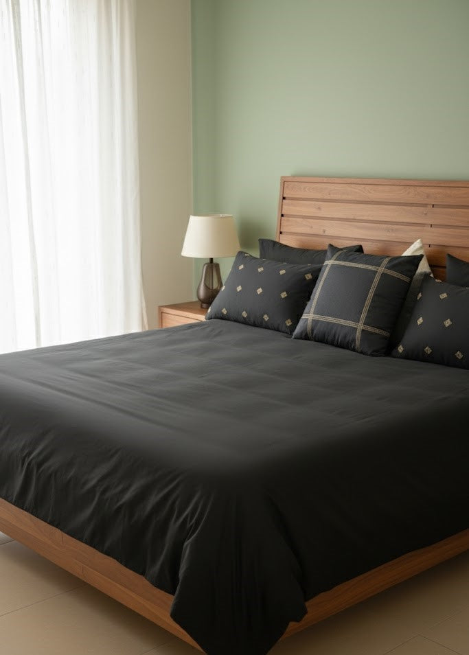 Black Embroidered Cotton Satin 6 piece Set