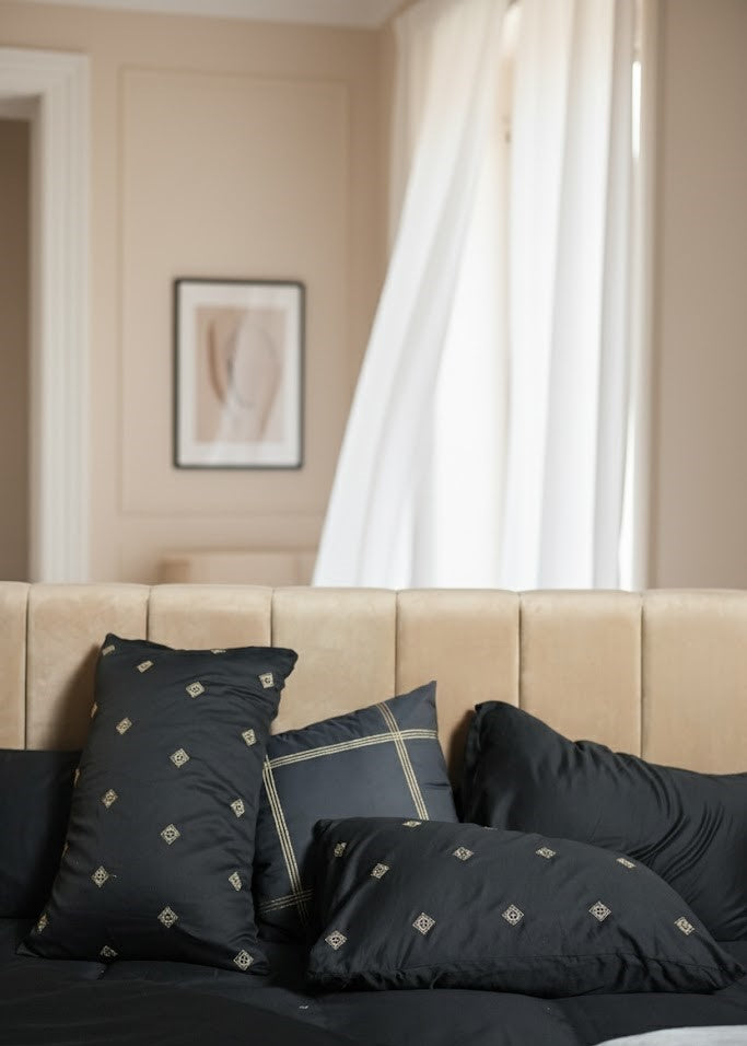 Black Embroidered Cotton Satin 6 piece Set