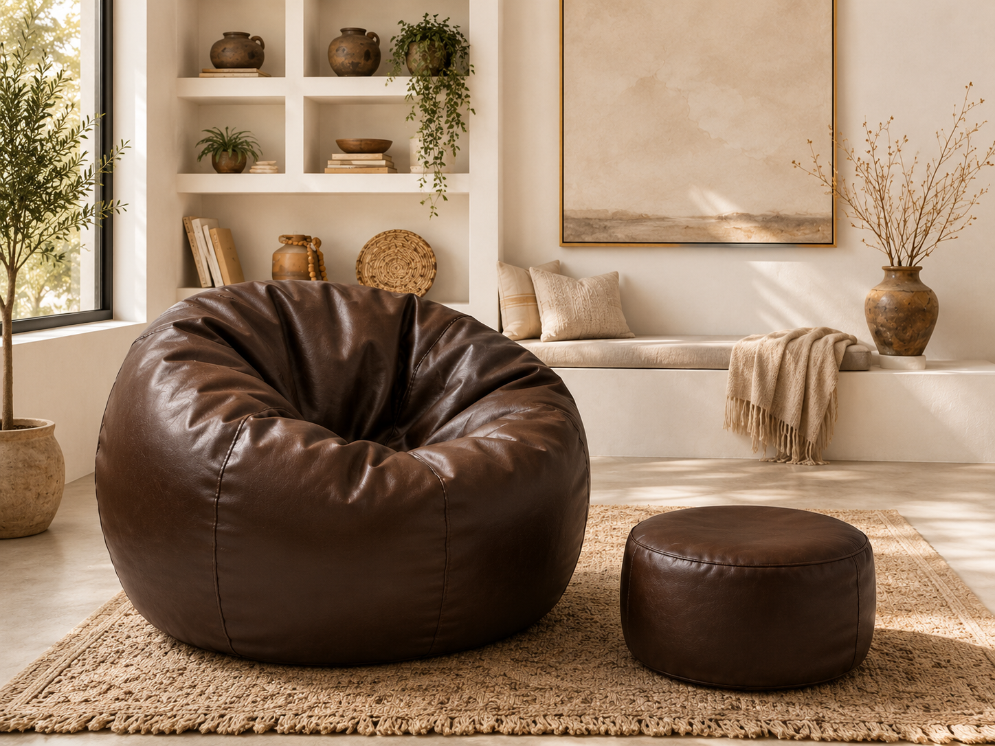 XL Premium Bean Bag Chair – Double-Stitched Faux Leather Lounger