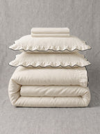 Cream Ruffle Black Border Bedsheet Set