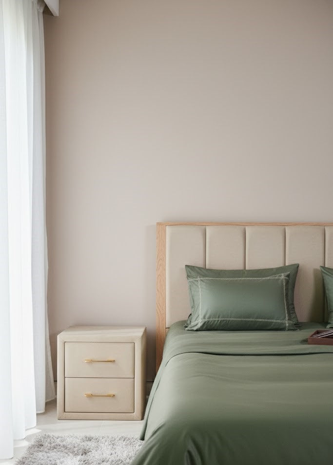 Olive Whisper Cotton Satin Line Pillows Bedsheet